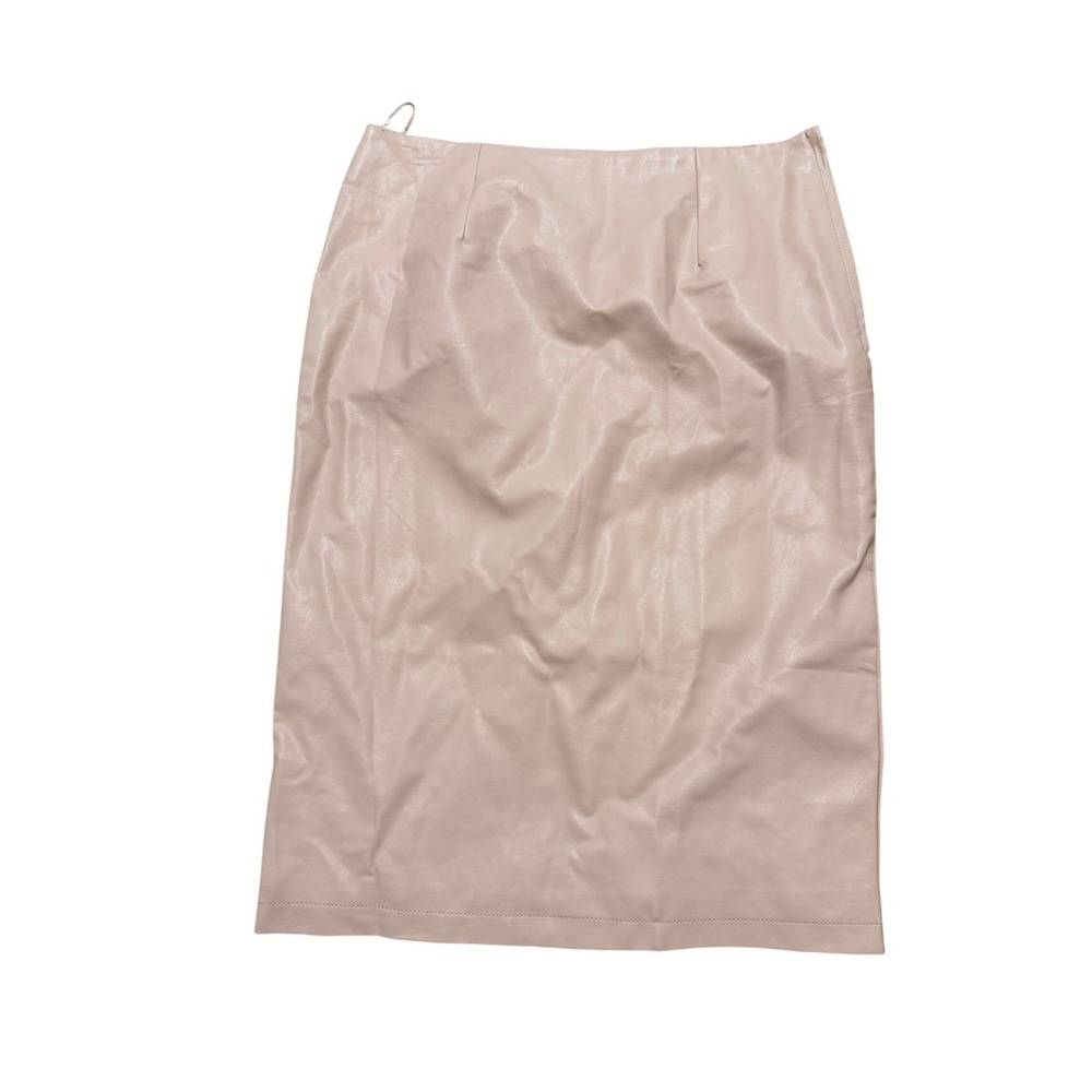 Bagatelle Blush Pink Faux Leather Midi Pencil Skirt Size 6 Vegan Back Slit Zip